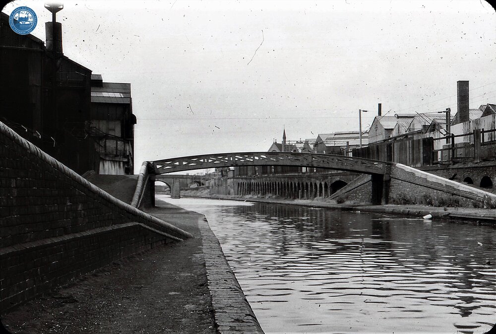 BCN New Main Line: View of Thomson & Astbury (Smethwick) bridge north of Rotten Park Junction. 1966