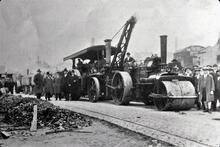 BCN New Main Line: Spon Lane Bridge and test with traction engines. 1927