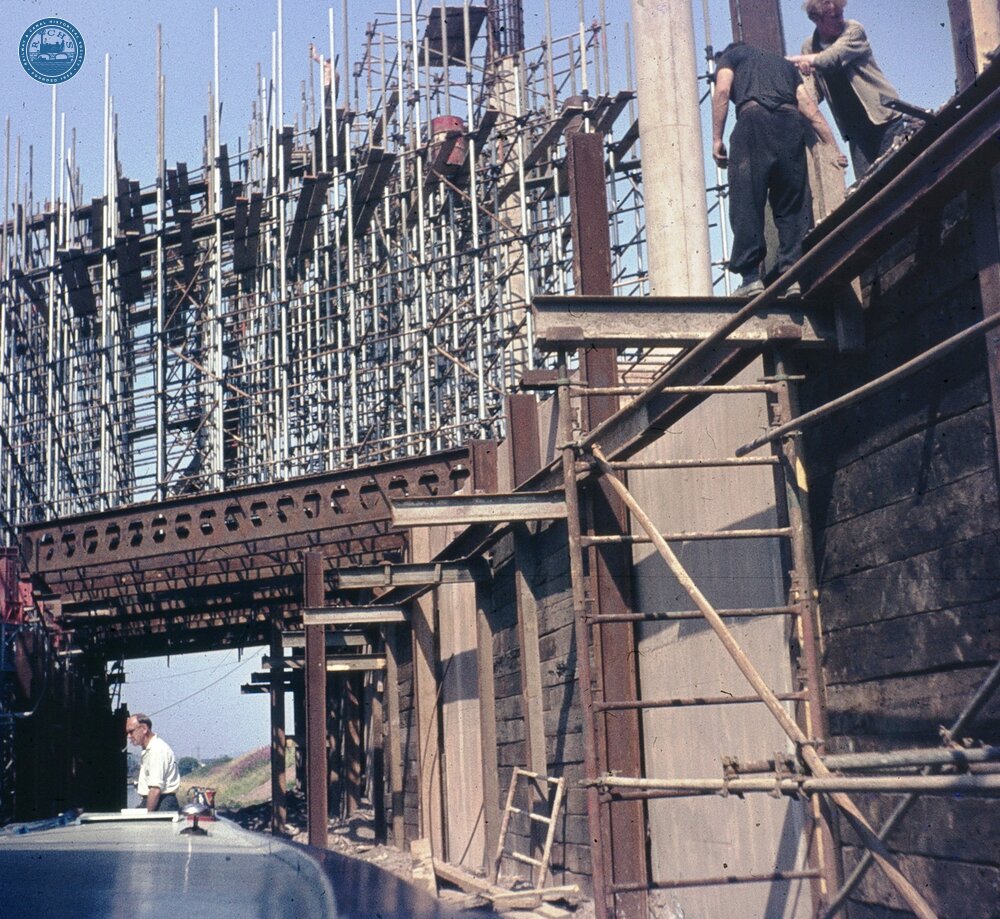 M5 motorway bridge under construction, next to Steward Aqueduct, Birmingham Canal Navigations New Main Line