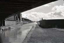 BCN New Main Line: Dudley Port, Sedgley Branch Overbridge looking to aqueduct over SSR. 1963