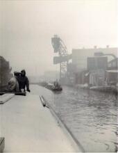Day boats approaching Wolverhampton Power Station, Birmingham Canal Navigations Main Line, 18th April 1962