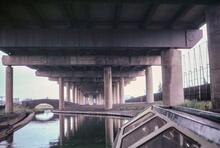 Overflow weir (Shenstone), Blakeley Hall Bridge, and M5, looking towards Smethwick, Old Main Line (WV-019-006). 1975