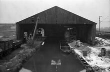 Transhipment Shed at Spon Lane railway interchange basin, S of Stewart Aqueduct, Spon Lane, Old Main Line, 04/12/66
