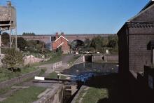 BCN Dudley Canal. Dudley Tunnel – Parkhead. View from Lock 4 at Pump House to Lock 3. 24/09/1989