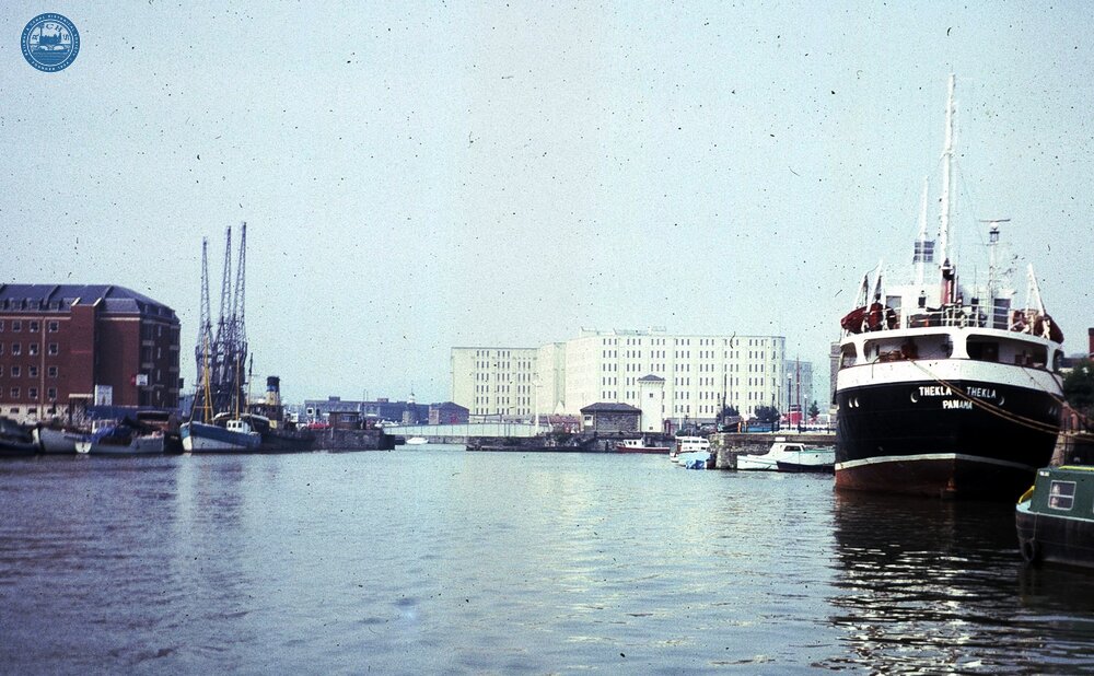 Downstream view to Prince St Bridge, Bristol Floating Harbour, Bristol Avon, 1983