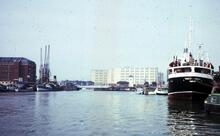 Downstream view to Prince St Bridge, Bristol Floating Harbour, Bristol Avon, 1983