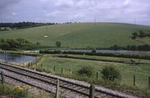 Wilton Water and Crofton Lock 60, from Crofton Pumping Station, Kennet & Avon Canal, July 1970