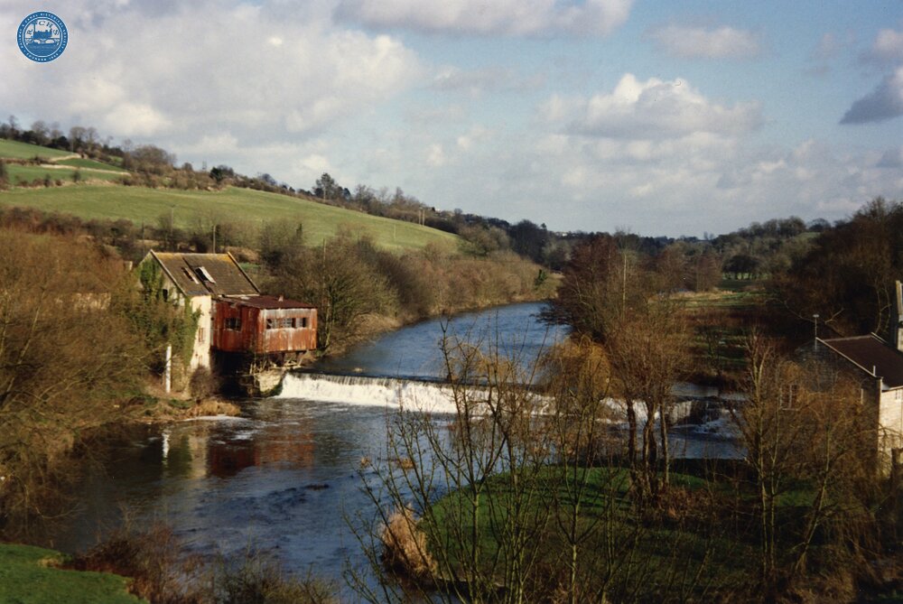 Avoncliffe weir from the aqueduct. 1989