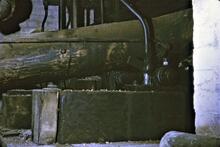 Crofton:  No1 (B&W) engine. Exhaust pipe and link rod to injector.