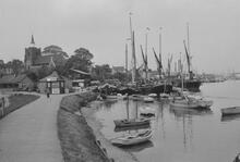 Maldon, moored boats. 1979