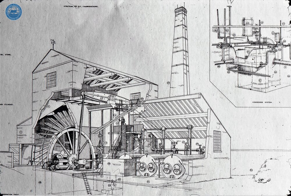 River Great Ouse. Line drawing, Stretham Pumping Engine