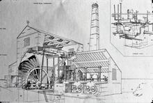 River Great Ouse. Line drawing, Stretham Pumping Engine