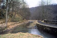 Cromford Canal looking South, with former Lea branch on left. 03 March 1979