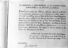 Caistor Canal. Share Certificate. 2nd January 1795