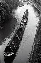 Restored Narrowboats leaving Radford Bottom Lock. May 1980 