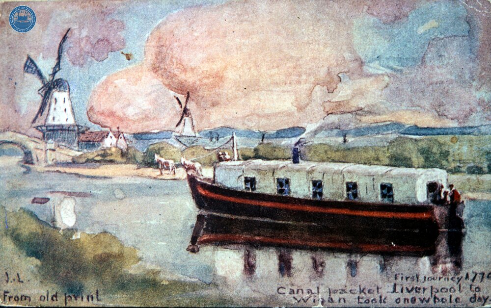 Leeds & Liverpool Canal. First Journey 1774. Canal Packet Liverpool to Wigan, which took a whole day