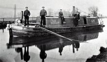 Leeds & Liverpool Canal, steam tug No 57, taken at top of Bingley 5-Rise. C.1905