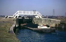 Short boat A39 at Poolstock Bottom Lock, Leeds & Liverpool Canal Leigh Branch, March 1972