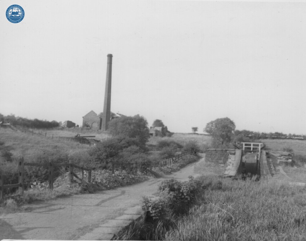 Hollinwood Branch. Looking north from the aqueduct over the River Medlock. August 1959