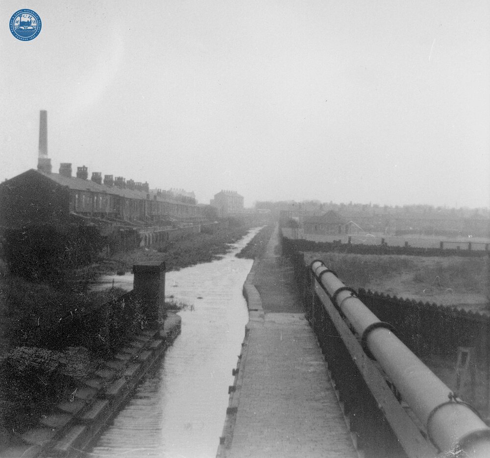 Stockport Branch. Aqueduct over the Manchester – Sheffield Electric Railway, near Gorton station. April 1960.