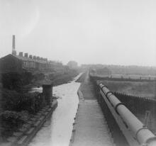 Stockport Branch. Aqueduct over the Manchester – Sheffield Electric Railway, near Gorton station. April 1960.