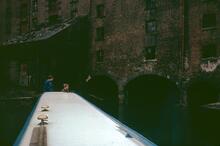 Winding ADMIRAL in basin between Ducie St Bridge 1 and Jutland St Road Bridge 2, Manchester, Ashton Canal, 11 Apr 1966