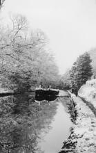 Narrowboats breasted up near Walton. 19/01/1958