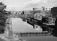 Stretford - looking west from Longford Bridge. 10 September 1972