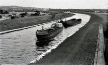 Tug Fred towing two 'Box' boats west from Worsley