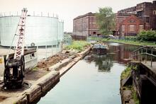 Bridgewater Canal. Barton Aqueduct. Stop Plank Crane. 1979
