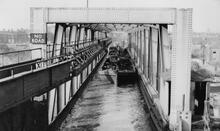 Barges crossing Barton Aqueduct. 12/10/1958