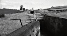 Lancaster Canal: Tewitfield Lock 7 looking towards north to Top Lock (No 8). 3/1964