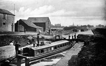 Latchford Lock at the entrance of Runcorn & Latchford Canal. c1900