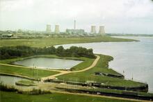 Widnes Locks and the River Mersey at high tide.
