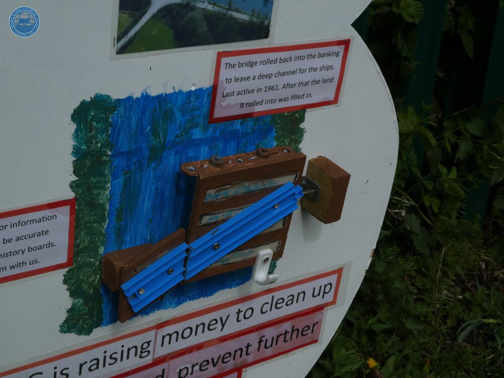 Ulverston Canal Rolling Bridge Description Board. 27 April 2019