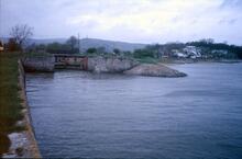 Ulverston Canal Sea Lock, from pier at Canal Foot. 10 May 1986