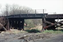 Railway bridge across Longford Junction line. April 1975
