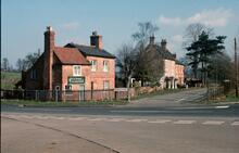 Stretton wharf.  Houses on road across the Fosse Way  February 1976. 
