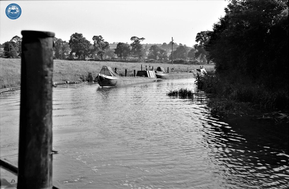 Empty pair of boats between Napton Jnc and Braunston Jcn. August 1953 