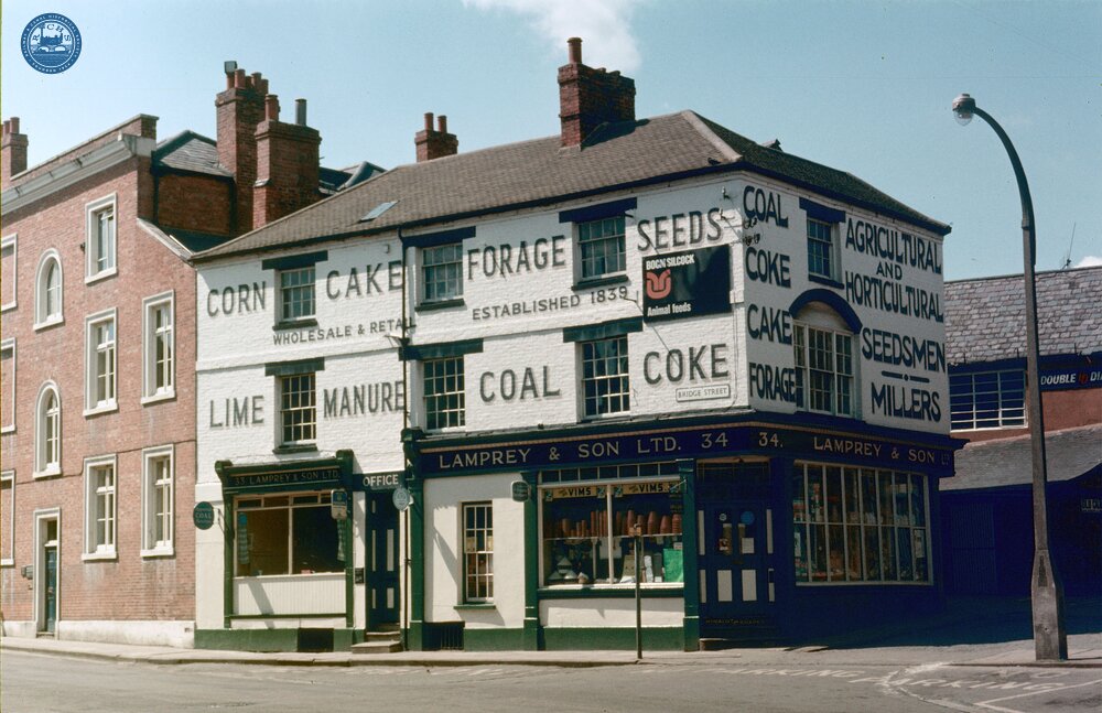 Decorated Corn Shop, Banbury. June 1973