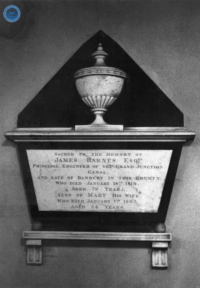Memorial to James Barnes in Bodicote Church, June 1973.