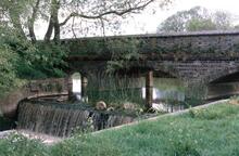 Aynho Weir,  with towpath bridge, May 1990