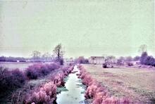 View west from railway bridge. Wharf distant left, mill on right. 1965