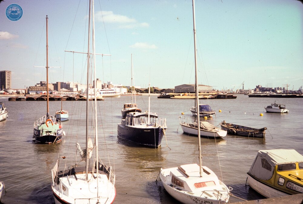 Boats moored at Greenwich. 1981