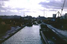 Grand Surrey Canal, looking south from Windmill Lane Footbridge, Autumn 1969
