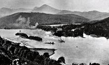 MacBraynes Paddle Steamer Gondolier passing through Loch Oich. 1890-1896
