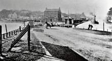 Steam scow at Port Downie and Union Inn. Junction of Union Canal with Forth & Clyde Canal. c.1900