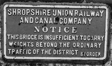 Audlem, Bridge 78. Cast iron weight restriction sign. 07 June 1970
