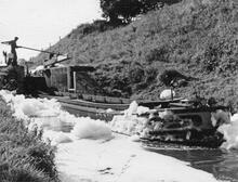 'Collingwood' leaving Audlem Lock 14 — and foam !  (1959)