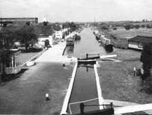 Autherley Junction, stop lock and canal.  5 May 1975